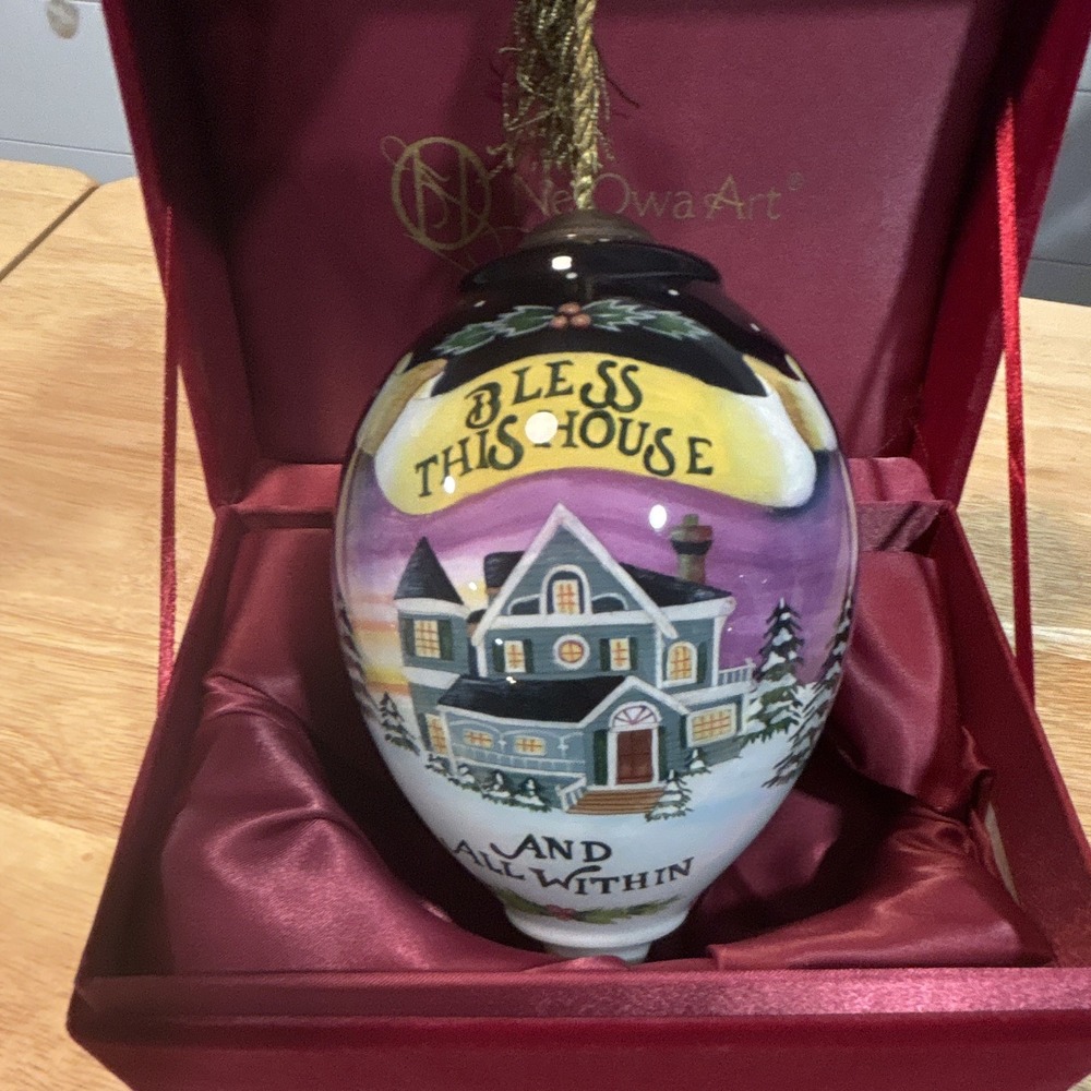 Ne'Qwa Art Bless This House Glass Hanging Teardrop Ornament 2012 7000661
